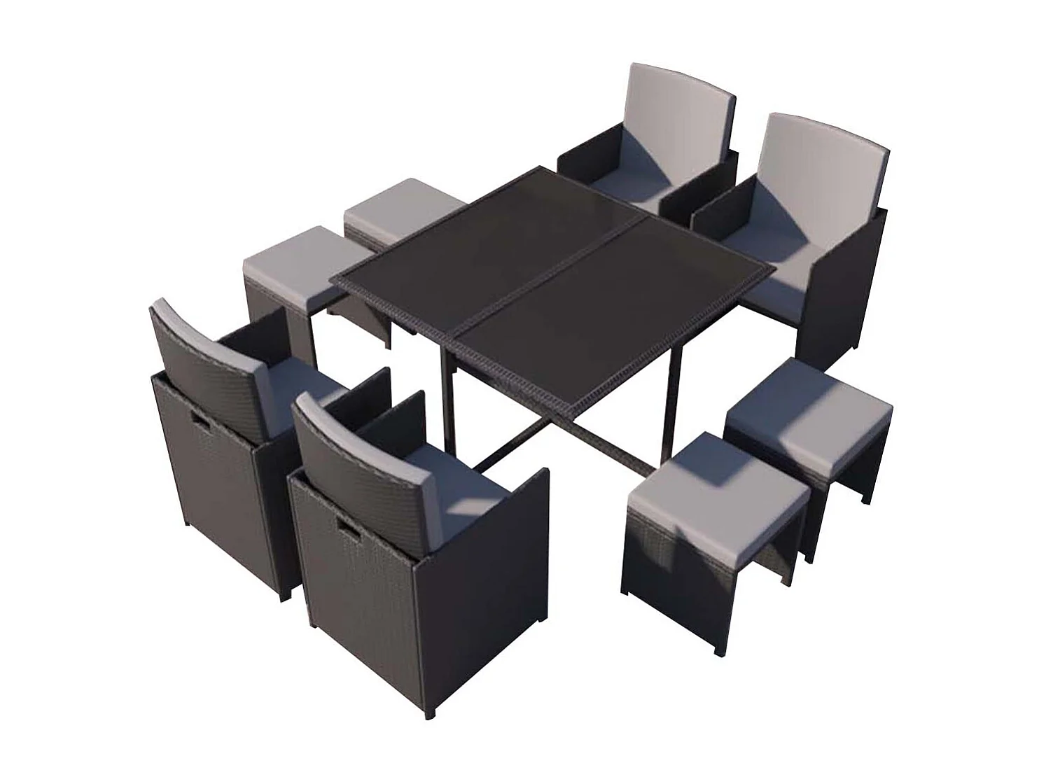 Table et chaises 8 places en résine tressée noir et gris FLORIDA