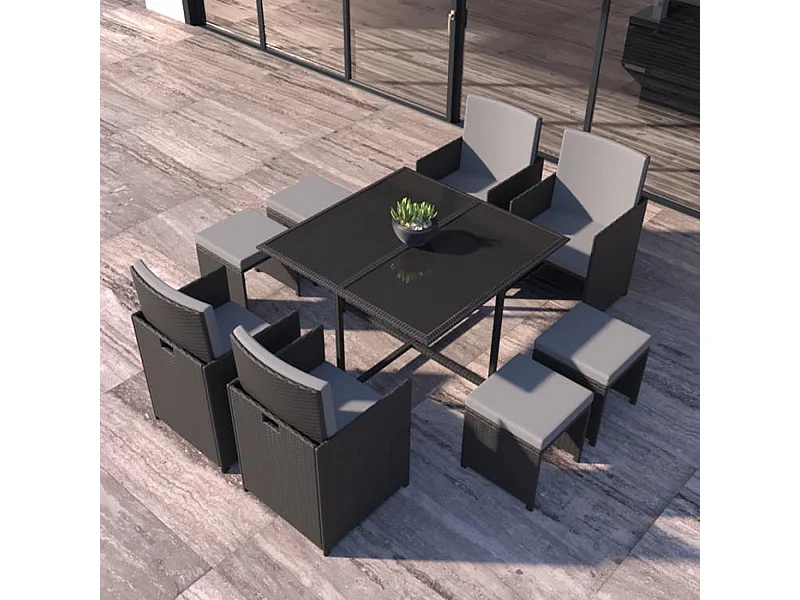 Conjunto de jardim em resina entrançada preto/cinza FLORIDA para 8 pessoas
