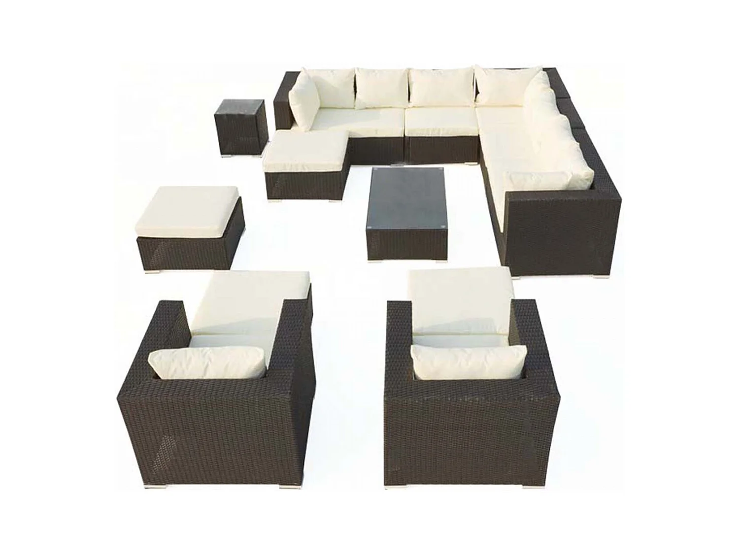 Salon de jardin modulable 13-14 places en résine noir-blanc STALLA