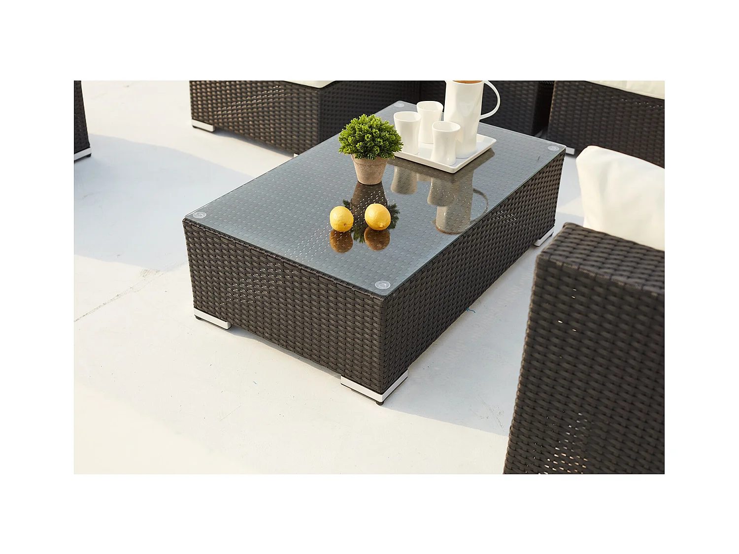 Salon de jardin modulable 13-14 places en résine noir-blanc STALLA