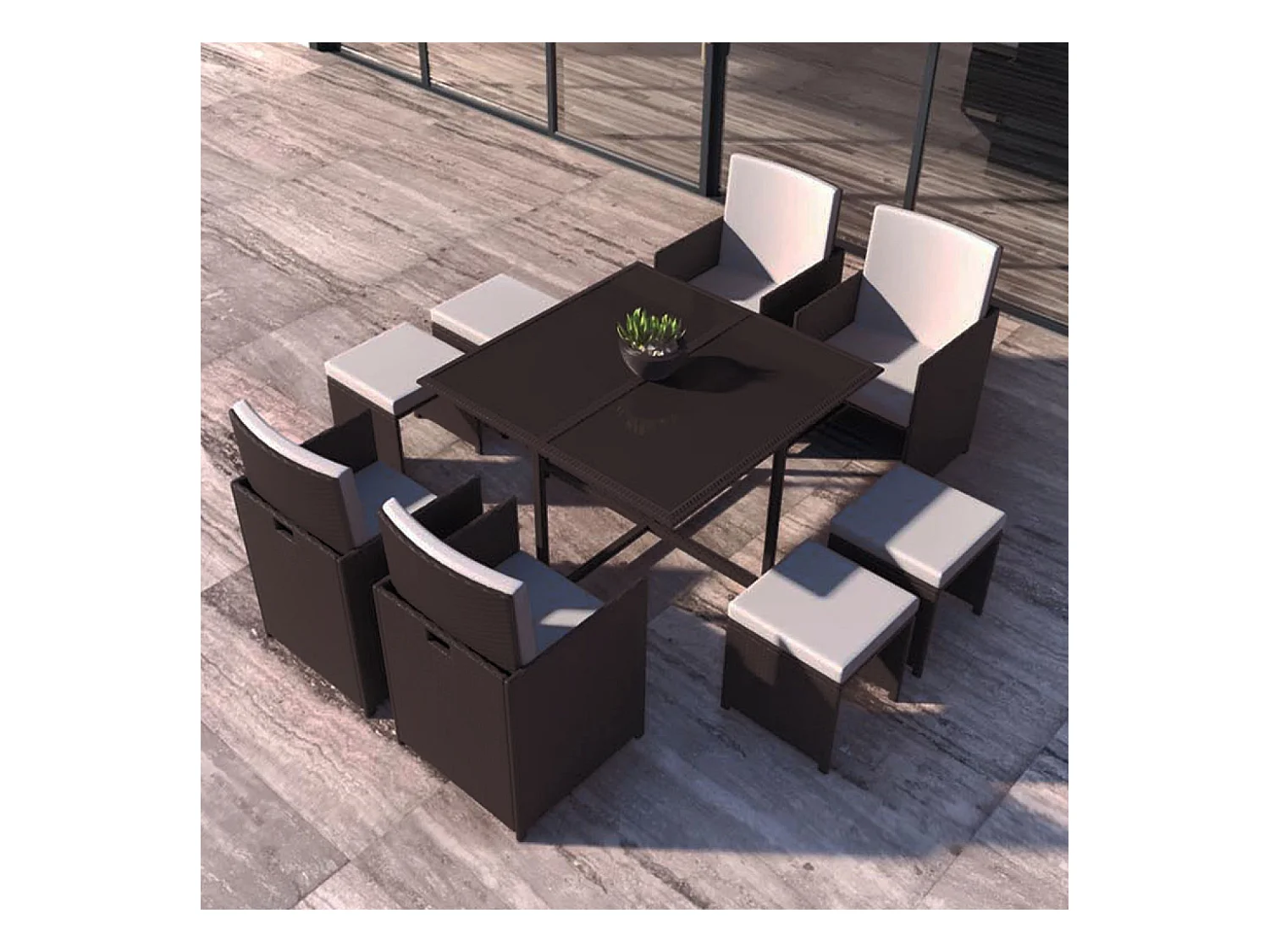 Salon de jardin encastrable Marron-Blanc 8 places FLORIDA