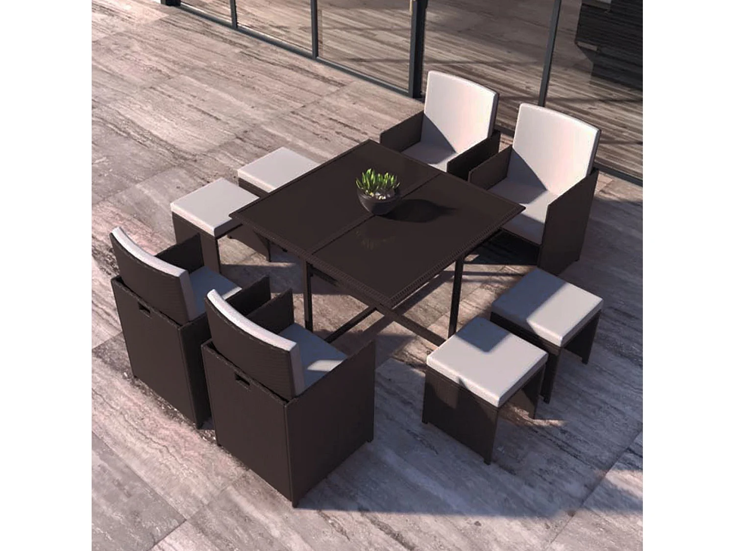 Salon de jardin encastrable Marron-Blanc 8 places FLORIDA