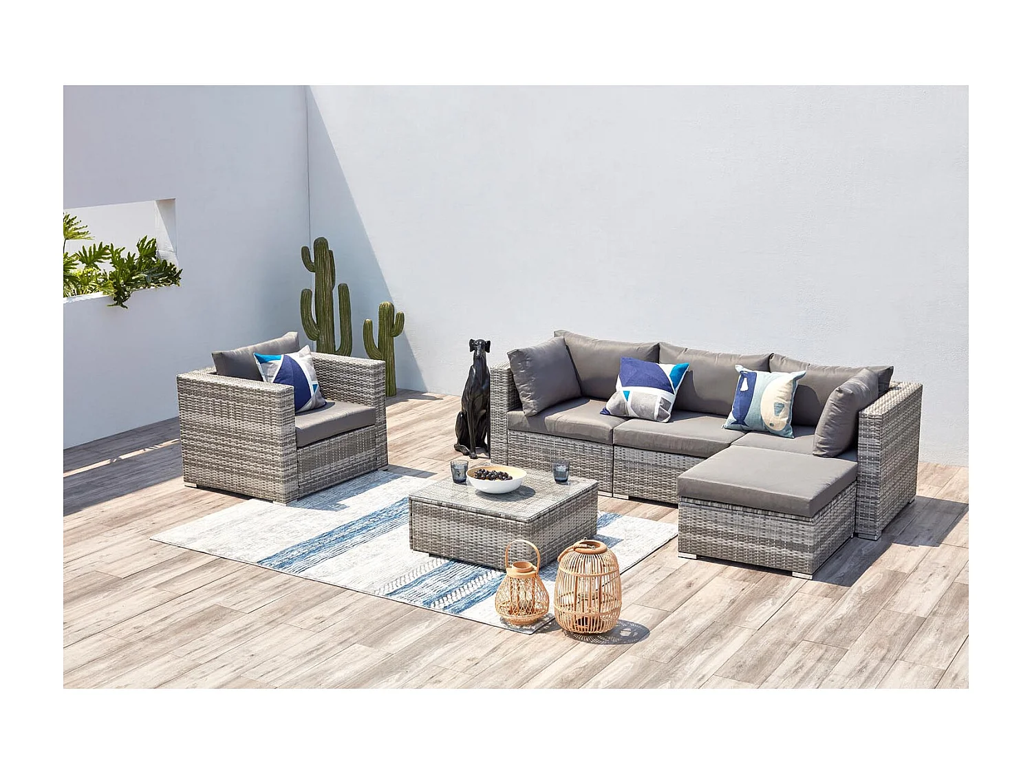 Salon jardin bas 6 places en résine gris PEANA