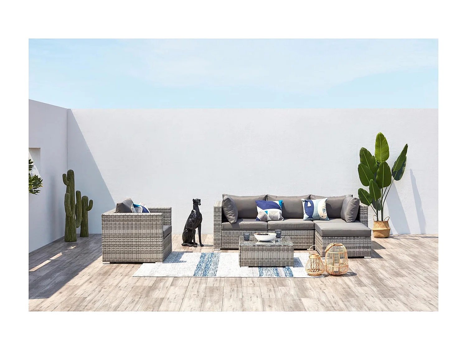 Salon jardin bas 6 places en résine gris PEANA