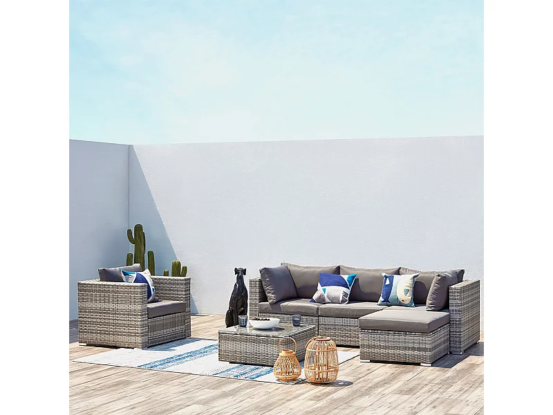 Lounge Set Laag 5 Plaatsen in Grijs Vlechtwerk met Dikke Kussens van 10cm - PEANA