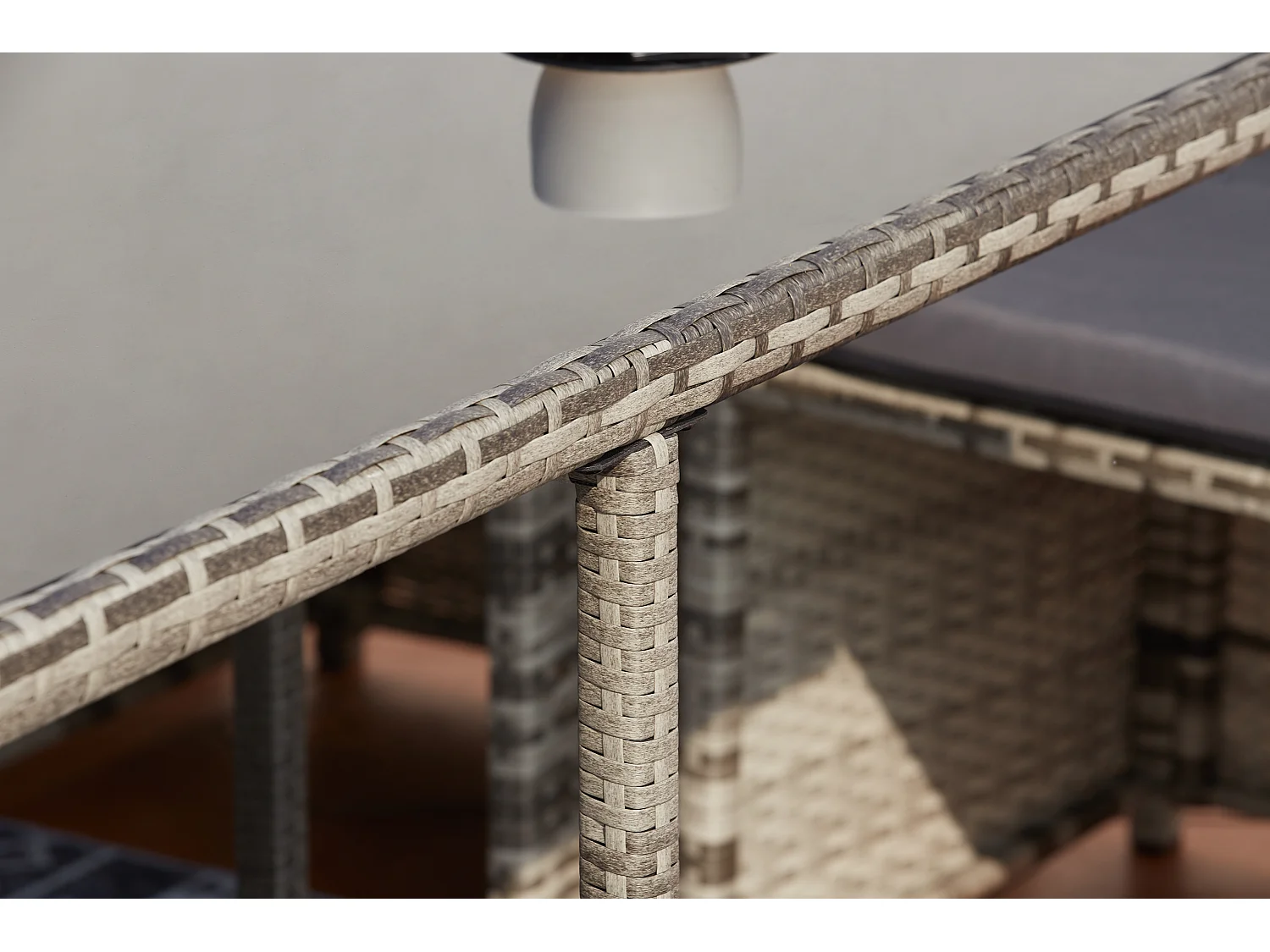 Conjunto de jardim em vime cinza MIAMI para 12 pessoas - Mesa, cadeiras e pufes - Exterior e interior