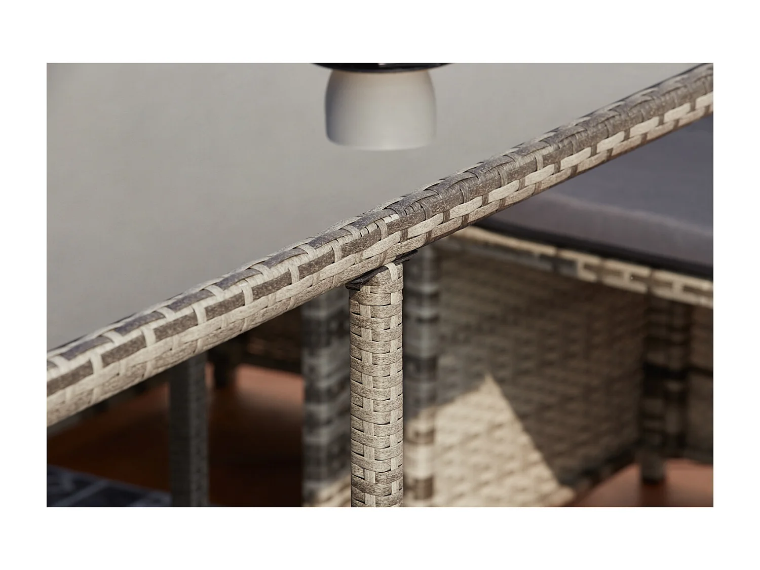 Conjunto de jardim em vime cinza MIAMI para 12 pessoas - Mesa, cadeiras e pufes - Exterior e interior