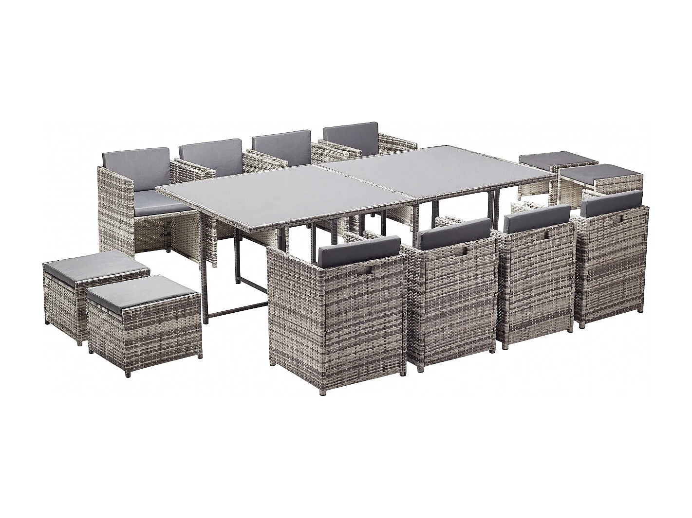 Conjunto de jardim em vime cinza MIAMI para 12 pessoas - Mesa, cadeiras e pufes - Exterior e interior