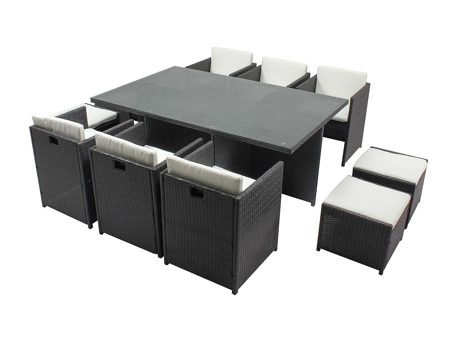 Salón de jardín encastrable 10 plazas de resina trenzada gris/blanco MIAMI