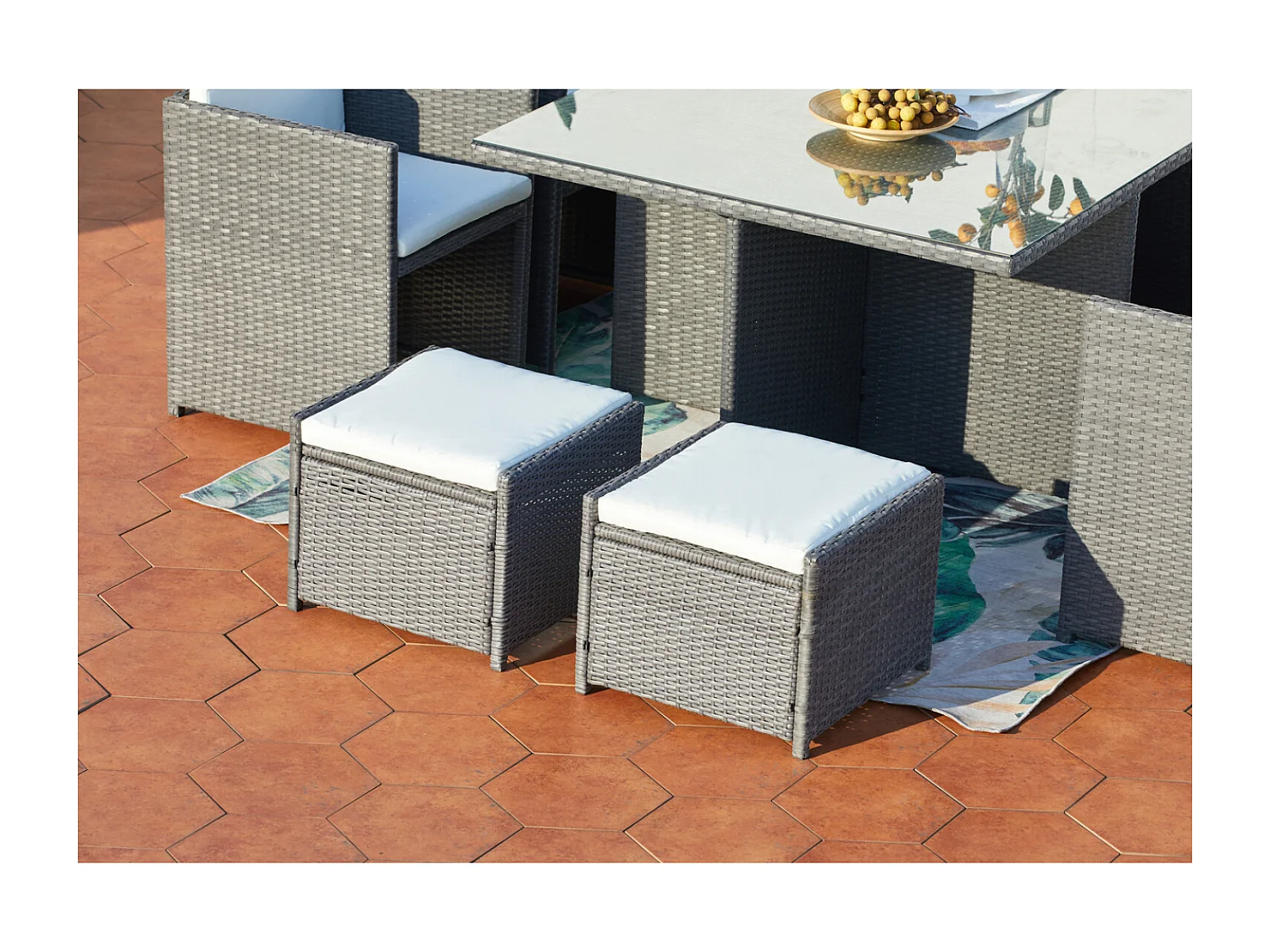 Salón de jardín encastrable 10 plazas de resina trenzada gris/blanco MIAMI