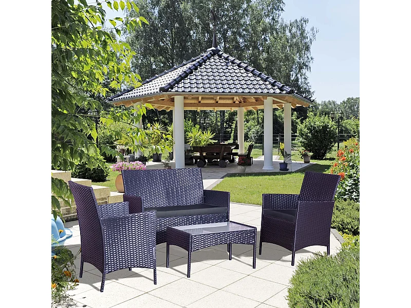 Loungeset voor 4 personen van zwart gevlochten hars Mykonos Modern en design