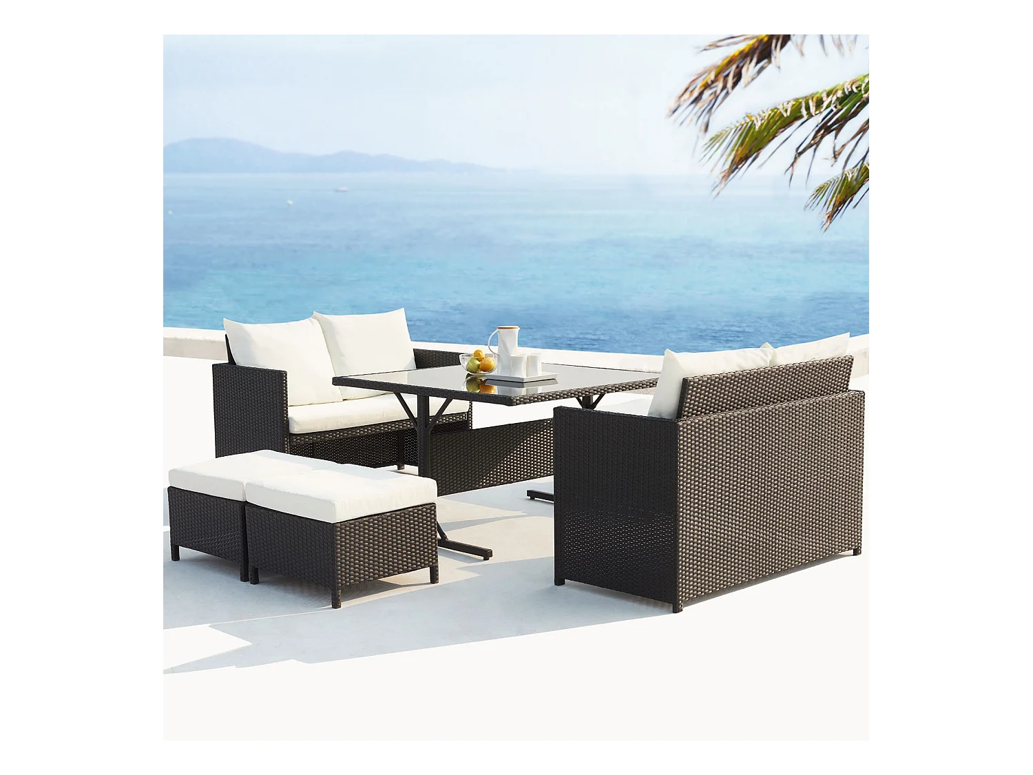 Salon de jardin encastrable 8 places en résine noir-blanc NOUMÉA