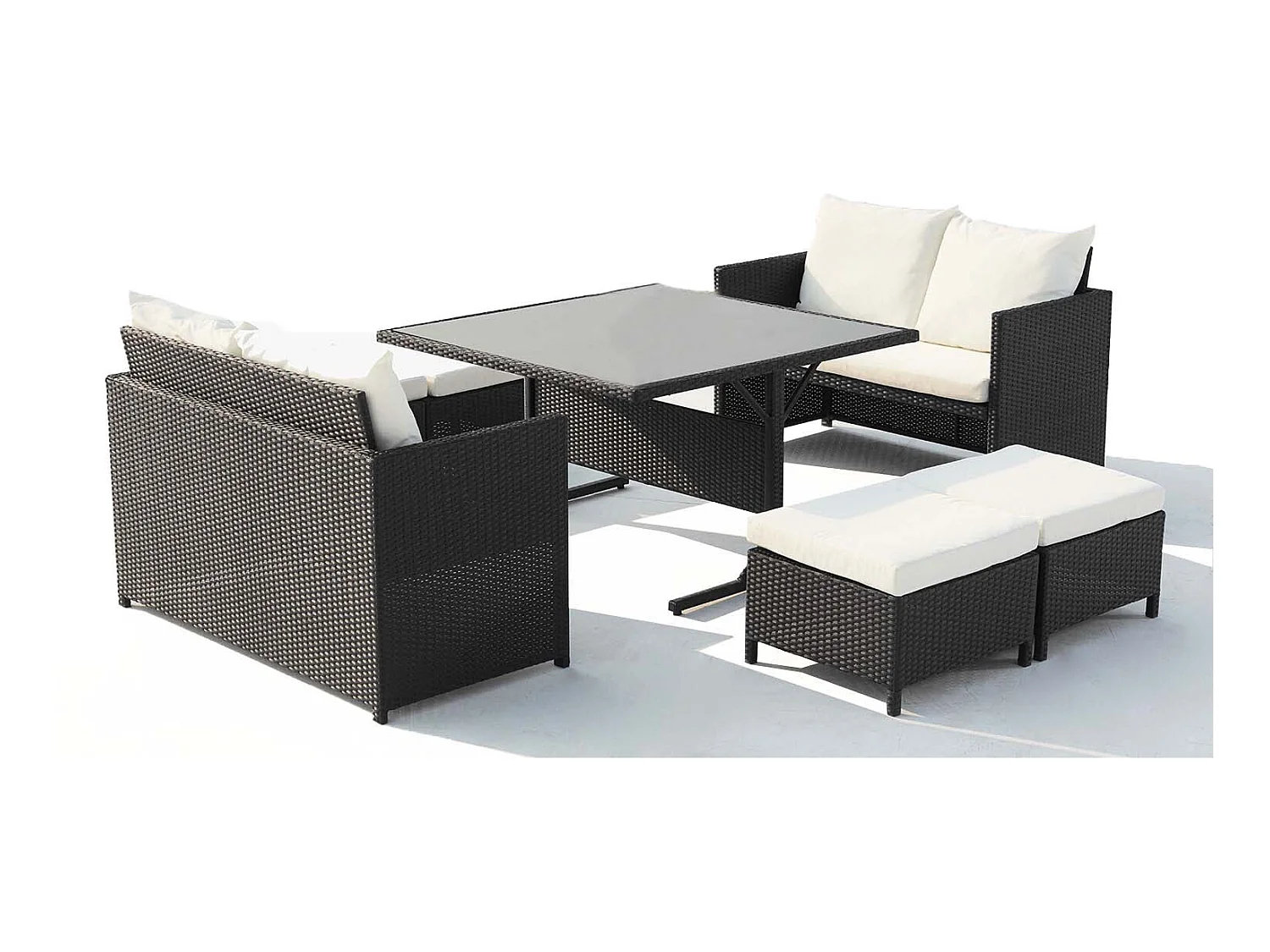 Salon de jardin encastrable 8 places en résine noir-blanc NOUMÉA