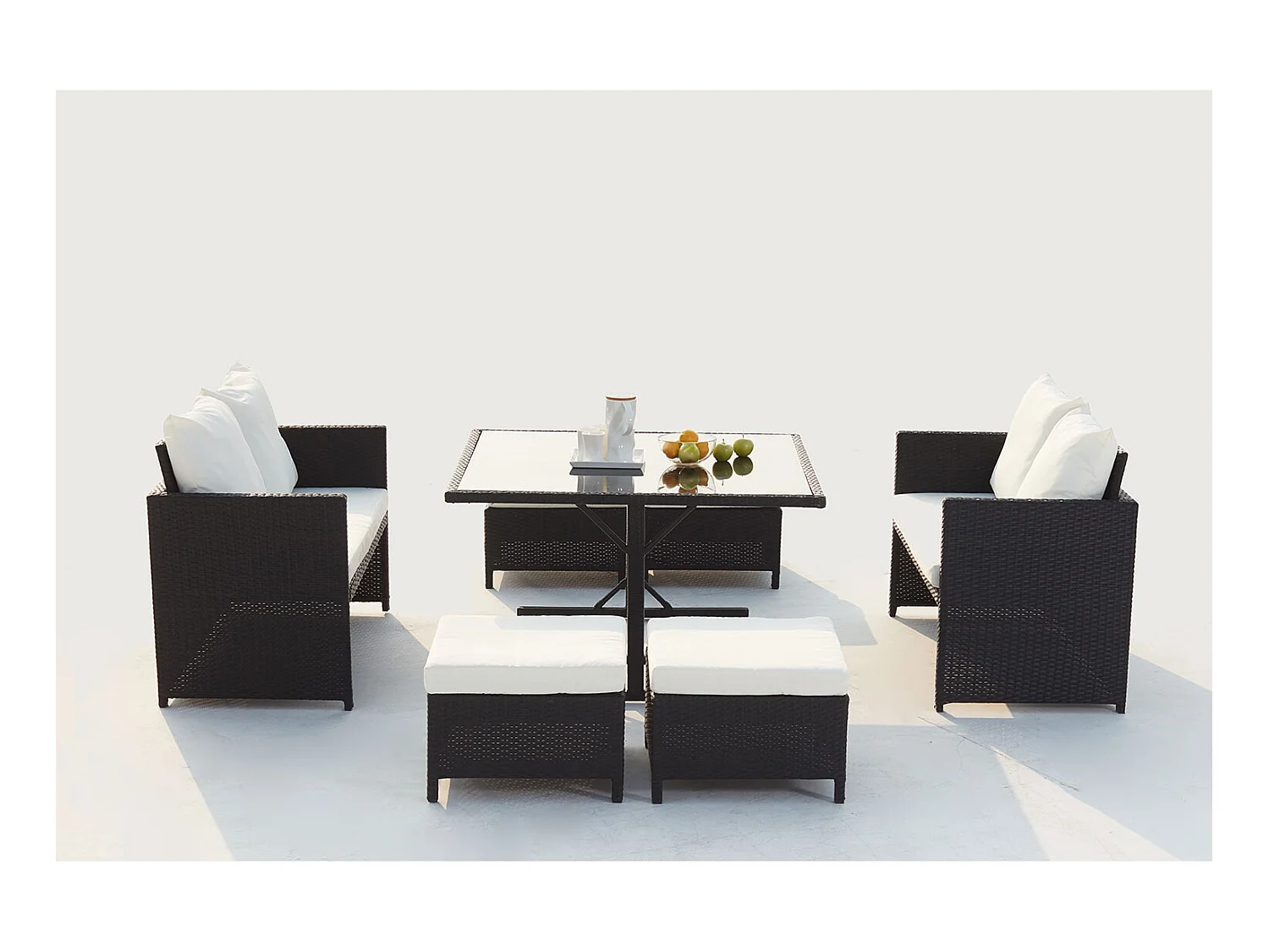 Salon de jardin encastrable 8 places en résine noir-blanc NOUMÉA