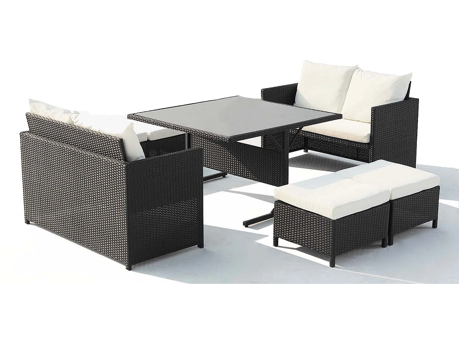 Salon de jardin encastrable 8 places en résine noir-blanc NOUMÉA