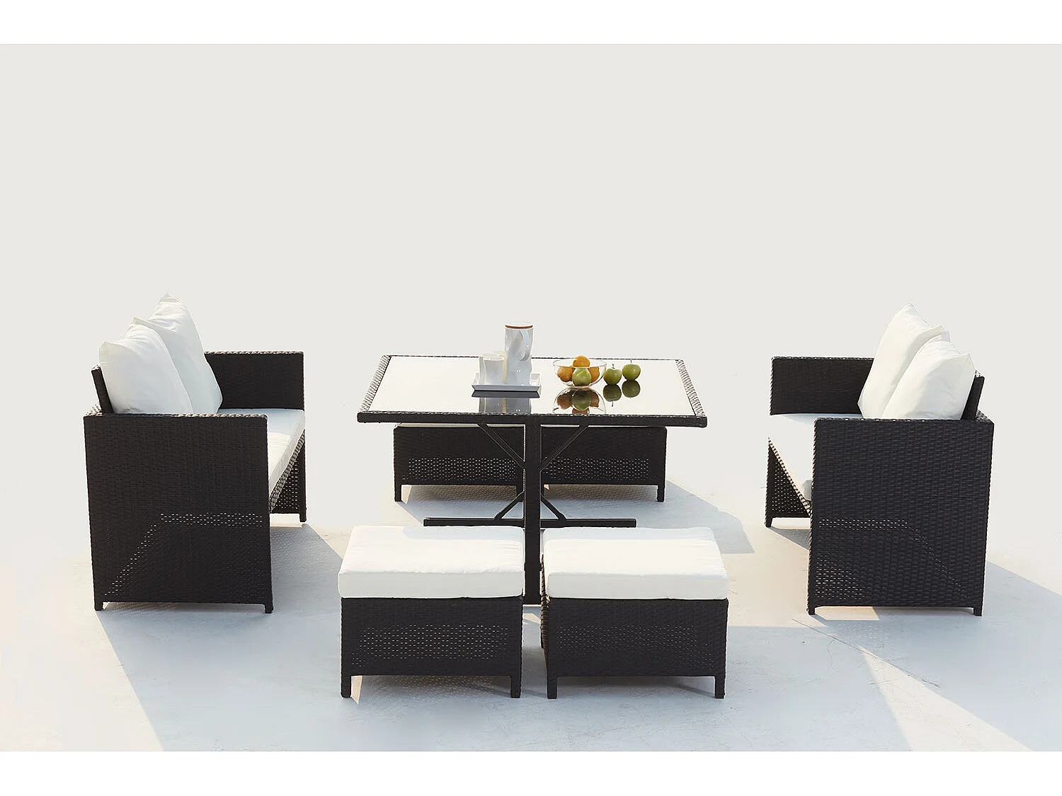 Salon de jardin encastrable 8 places en résine noir-blanc NOUMÉA