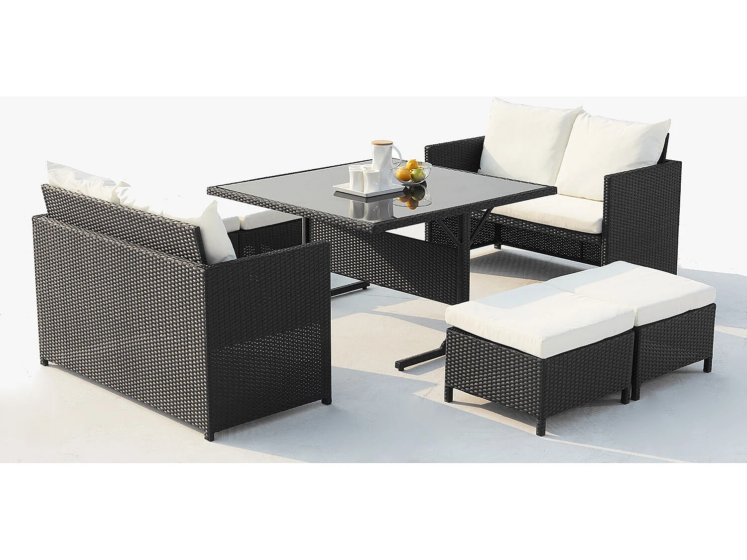 Salon de jardin encastrable 8 places en résine noir-blanc NOUMÉA