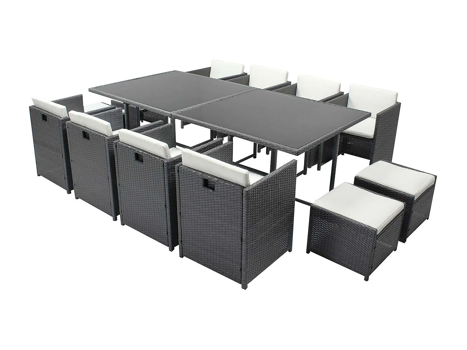 Table et chaises 12 places encastrables résine gris-blanc MIAMI