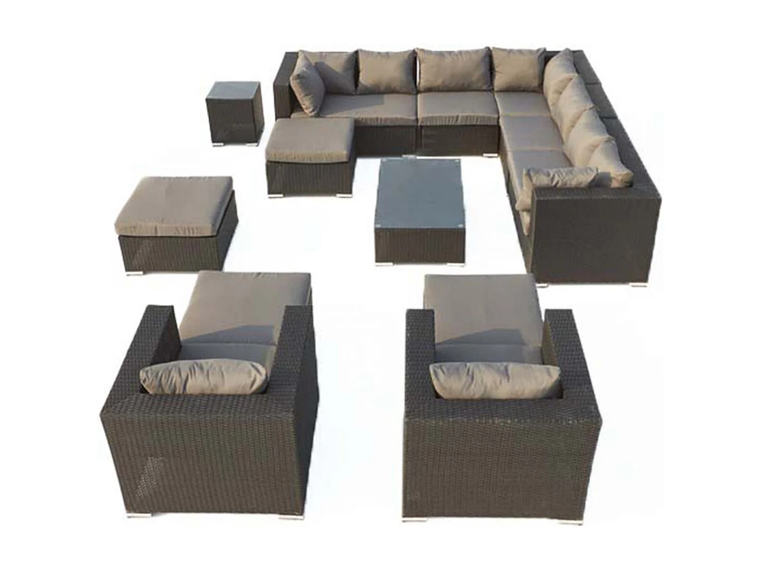 Salon de jardin modulable 13-14 places en résine tressée noir-gris STALLA