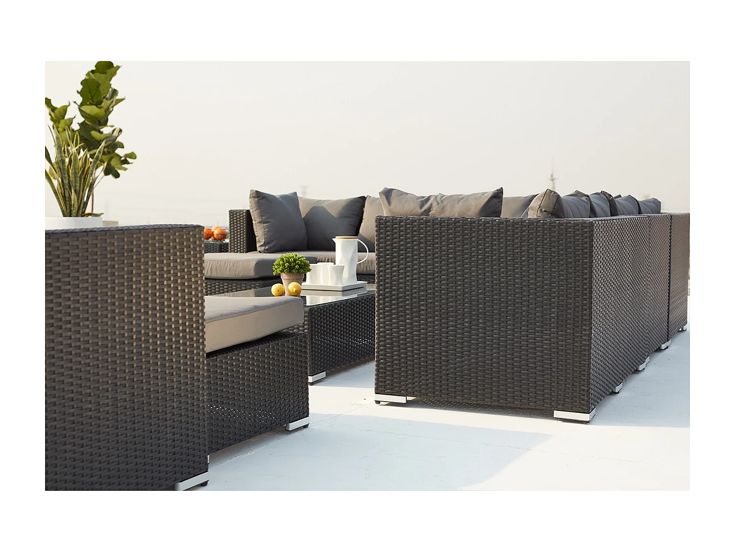 Salon de jardin modulable 13-14 places en résine tressée noir-gris STALLA