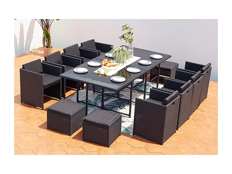 Salotto da giardino a incasso 12 persone resina intrecciata nero/nero MIAMI