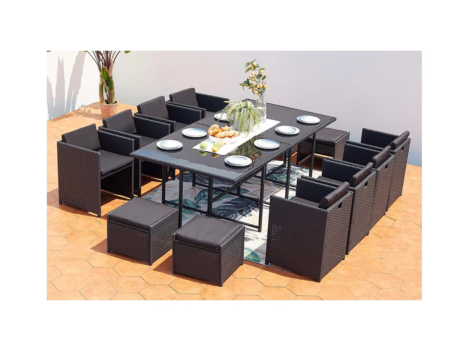 Salotto da giardino a incasso 12 persone resina intrecciata nero/nero MIAMI