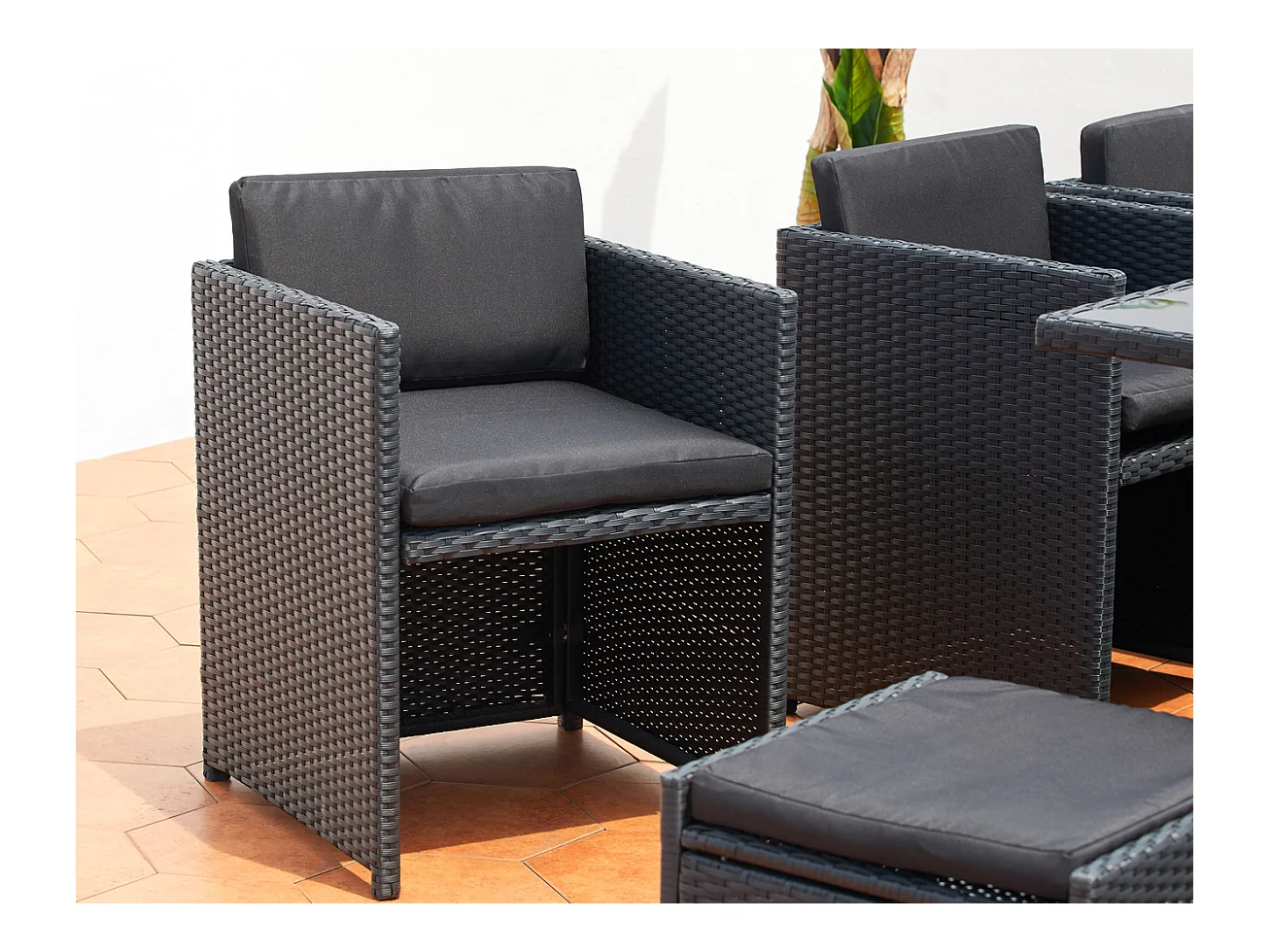 Salotto da giardino a incasso 12 persone resina intrecciata nero/nero MIAMI
