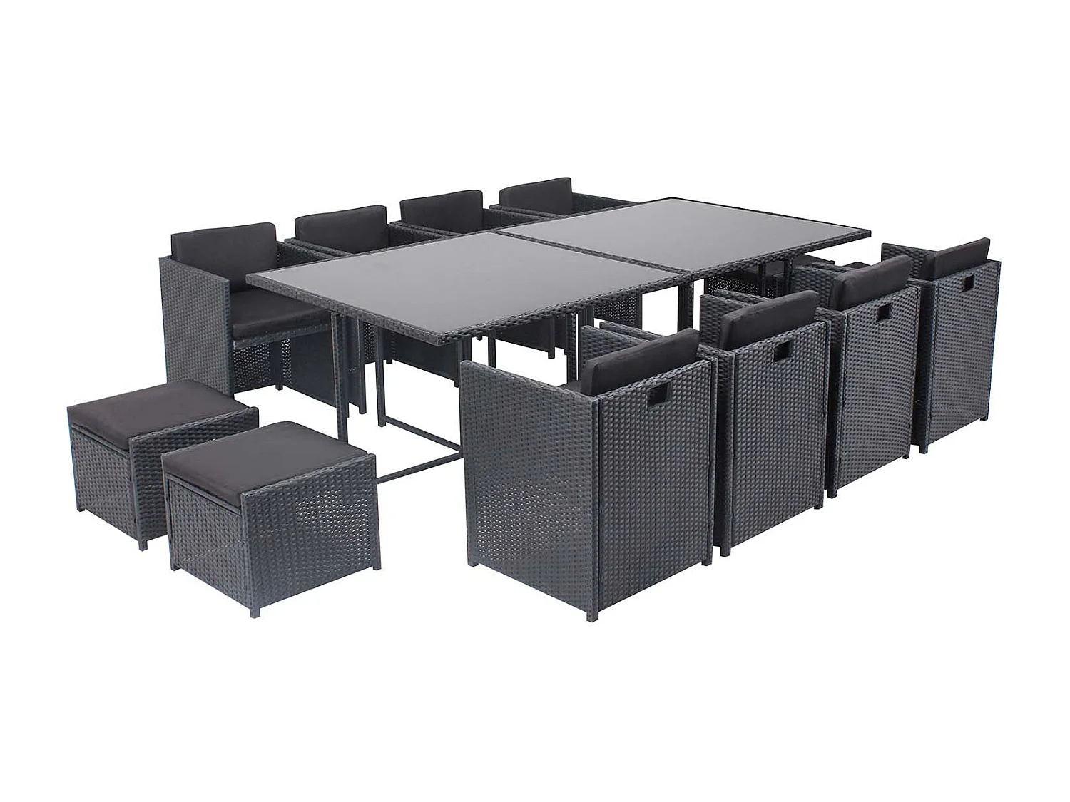 Table et chaises 12 places encastrables en résine noir-noir MIAMI