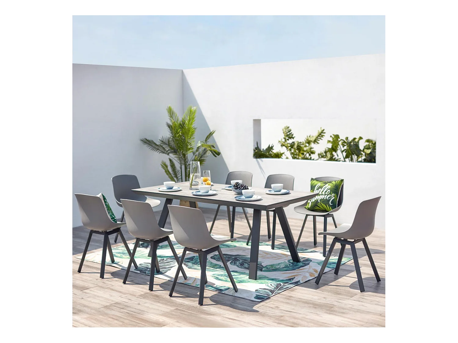 Salon de jardin aluminium et plateau aspect ciment 8 places TEMARA