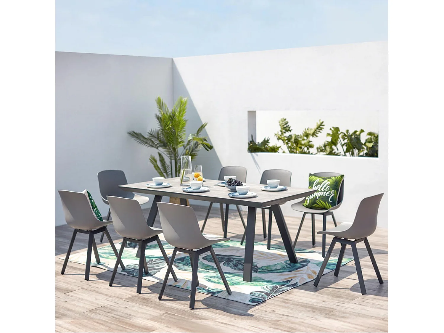 Salon de jardin aluminium et plateau aspect ciment 8 places TEMARA