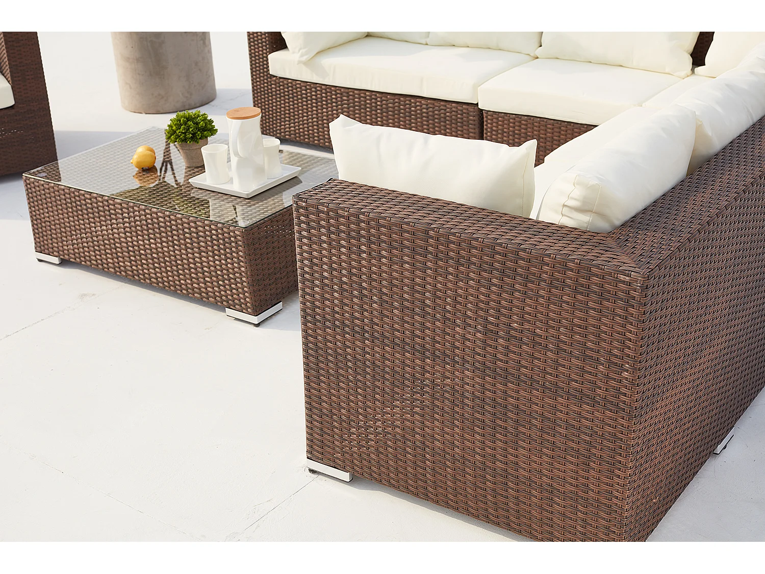 Salon de jardin modulable 13-14 places en résine marron-blanc STALLA