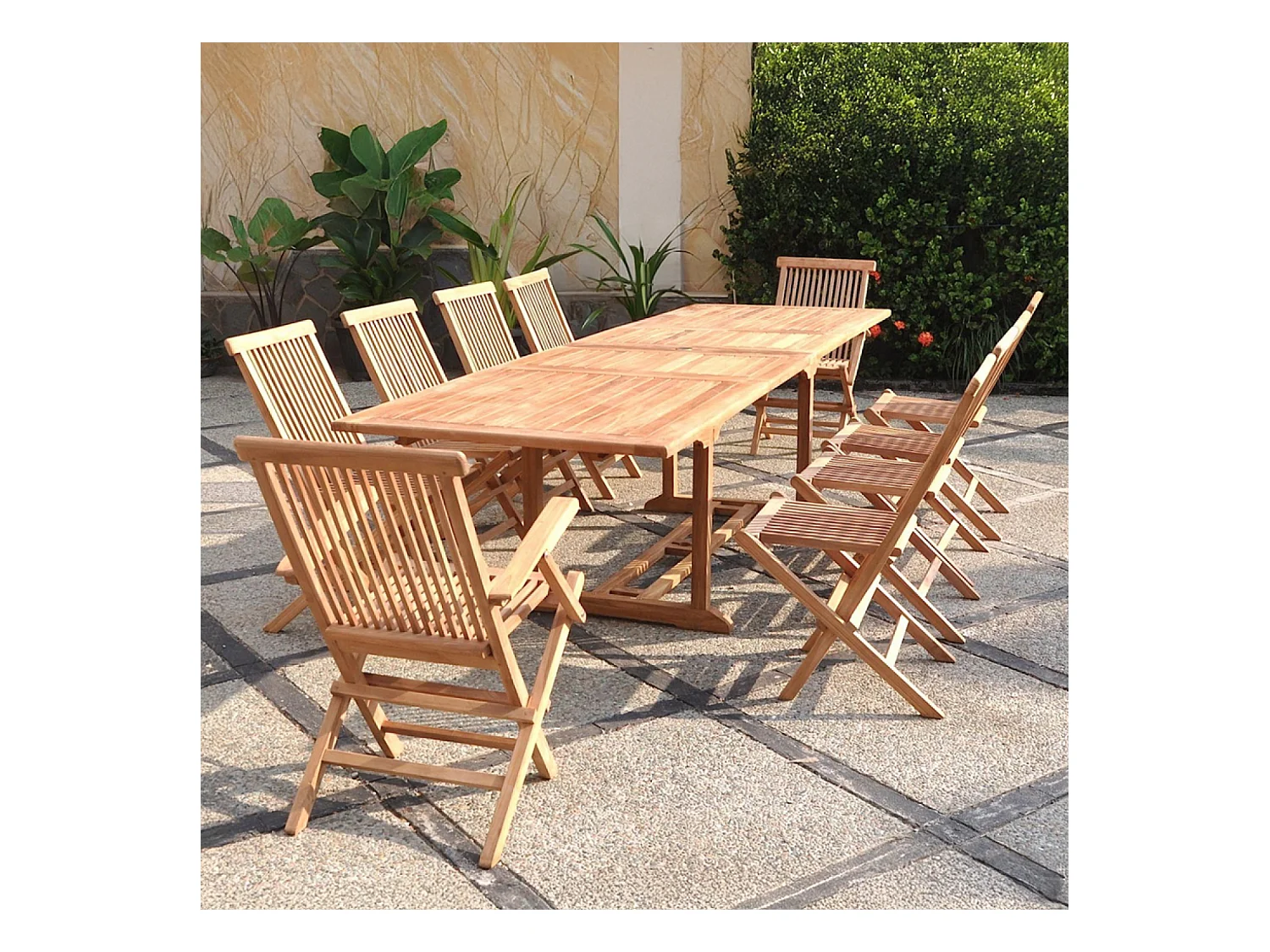 Salon de jardin teck massif 10-12 personnes table rectangulaire 8 chaises 2 fauteuils KAJANG
