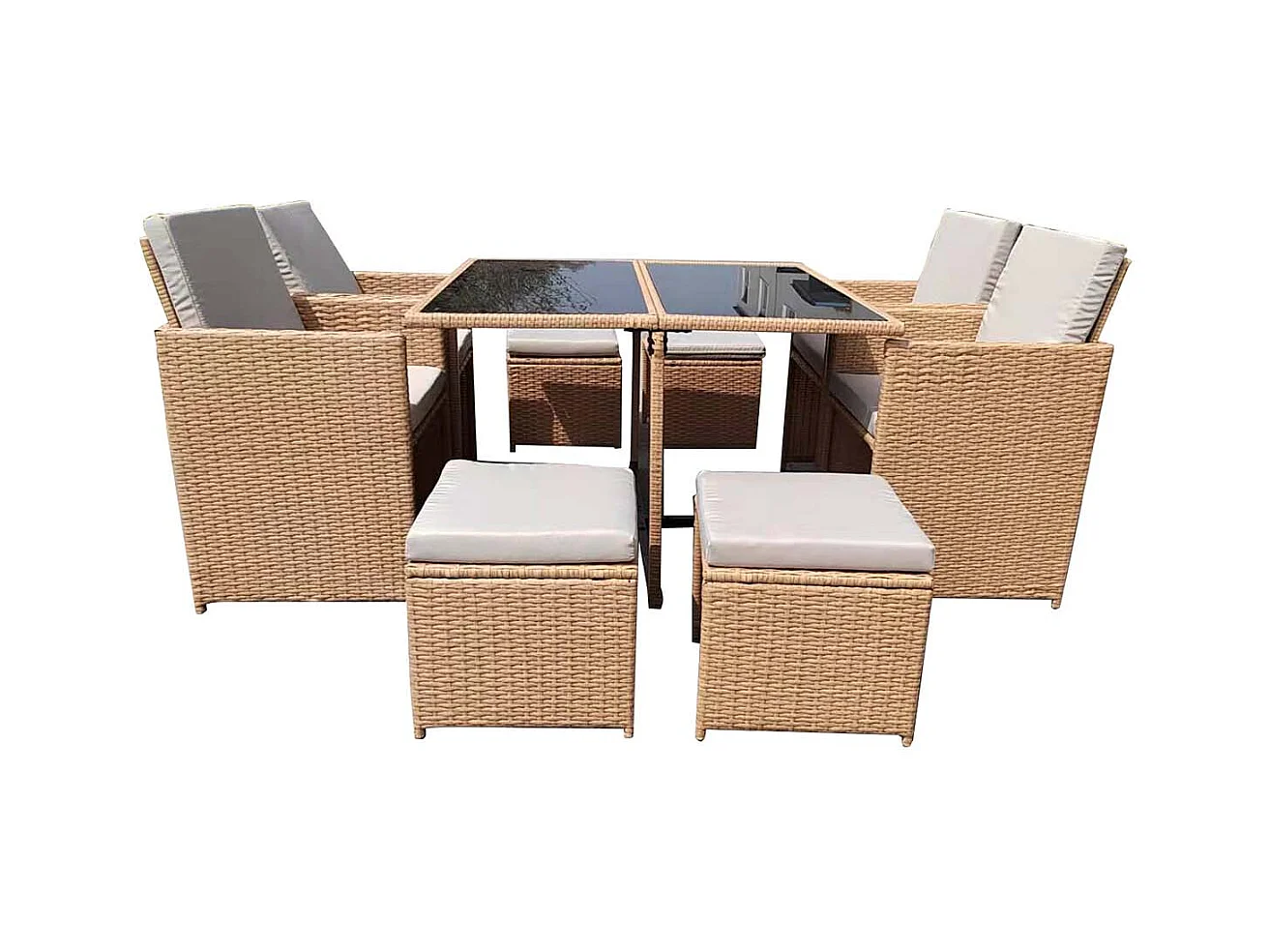 Salon de jardin encastrable résine tressée naturel 8 places FLORIDA