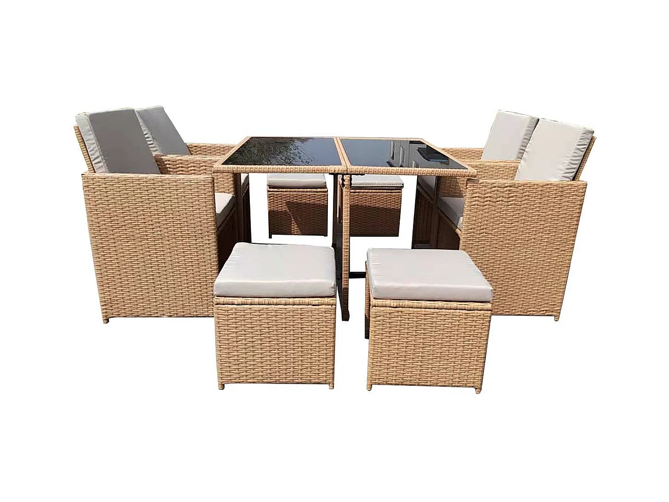 Salon de jardin encastrable résine tressée naturel 8 places FLORIDA