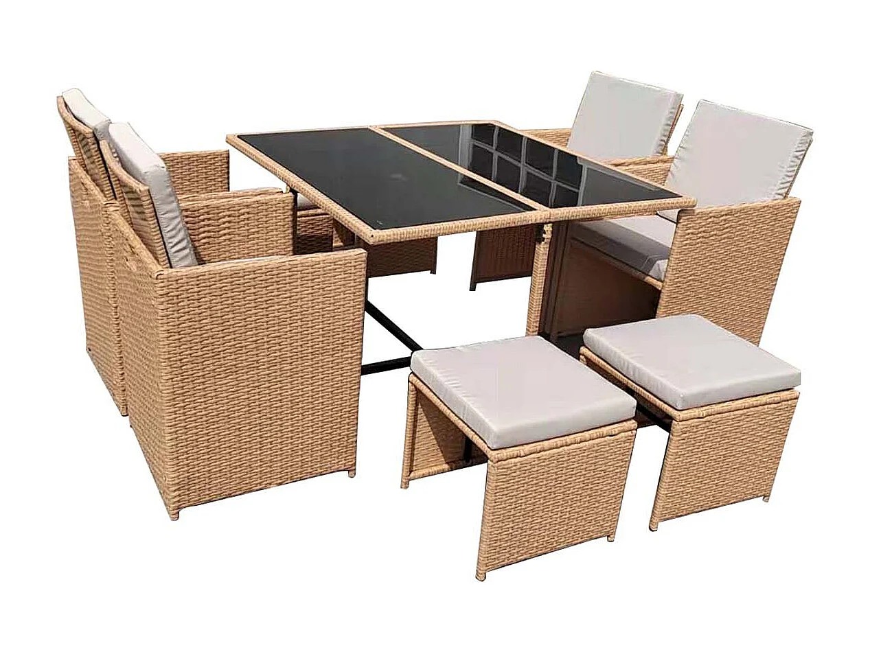 FLORIDA - Salon de jardin résine tressée naturel 8 places