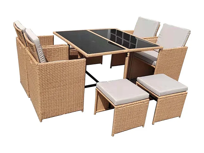 FLORIDA - Salon de jardin résine tressée naturel 8 places