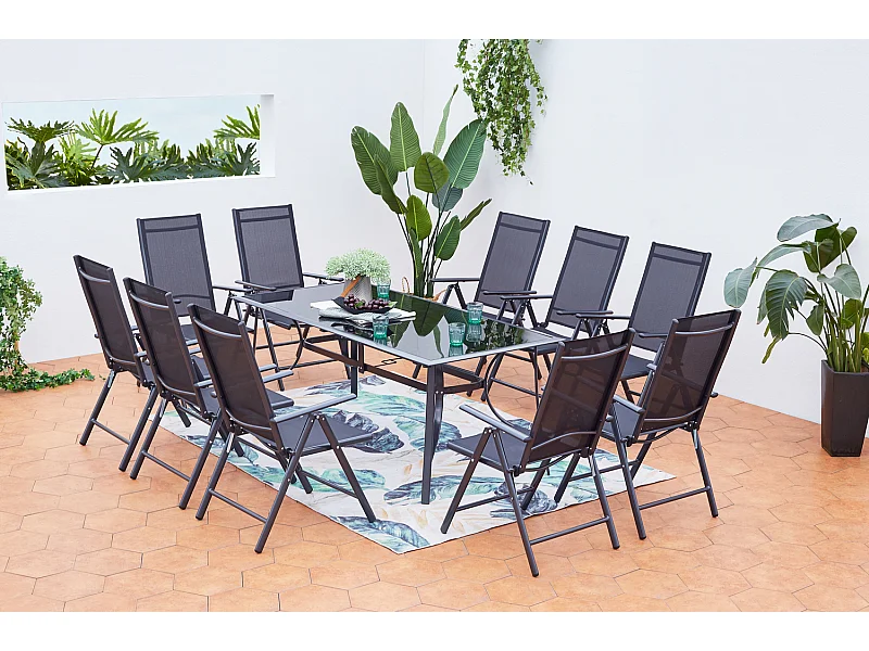 Set tavolo da giardino e 10 sedie in alluminio RIMINI