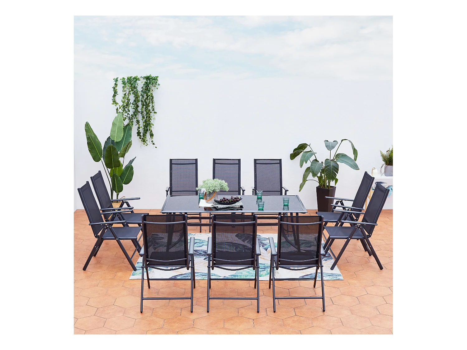 Set tavolo da giardino e 10 sedie in alluminio RIMINI