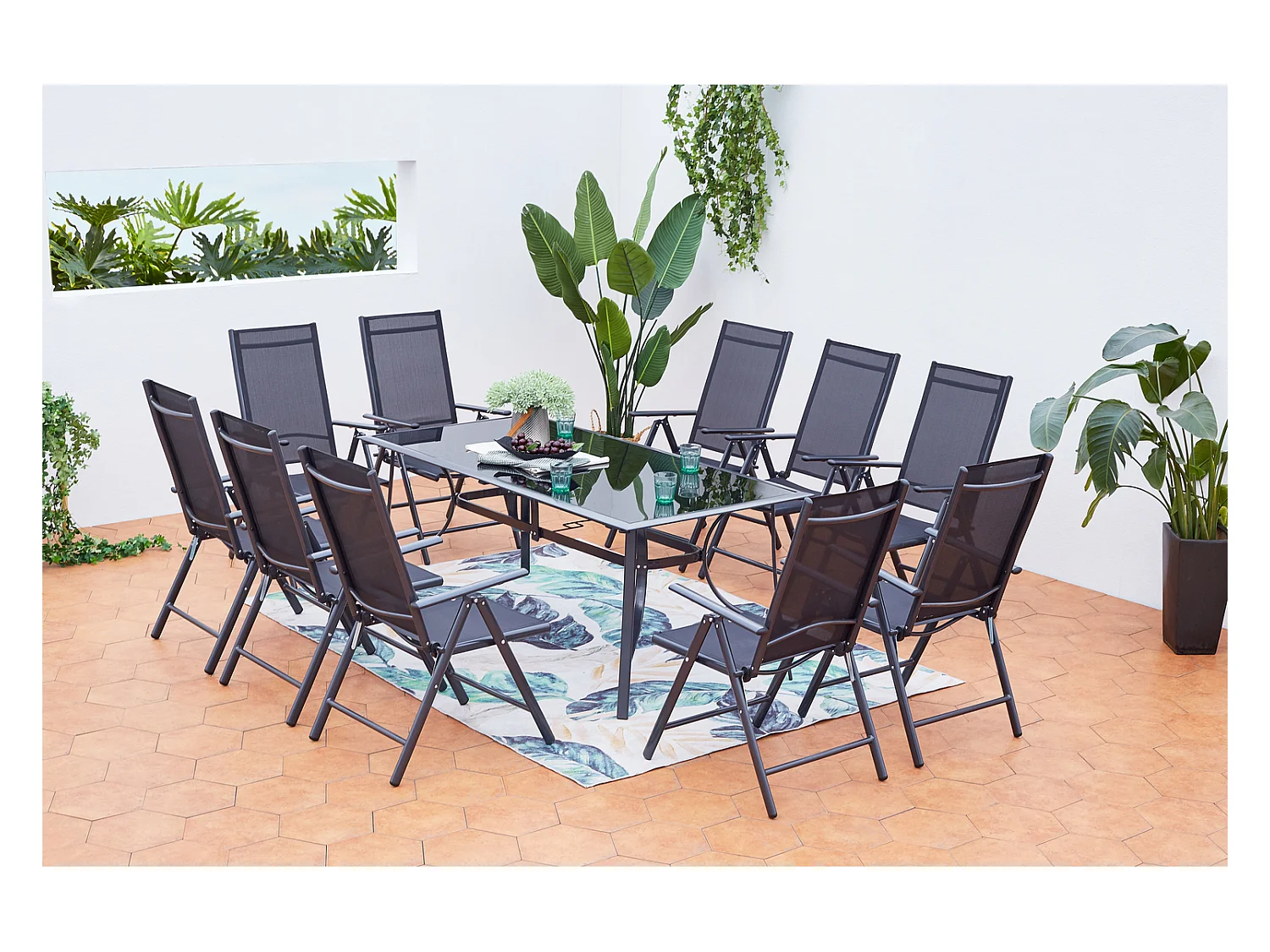 Tuinset voor 10 personen van zwart aluminium RIMINI