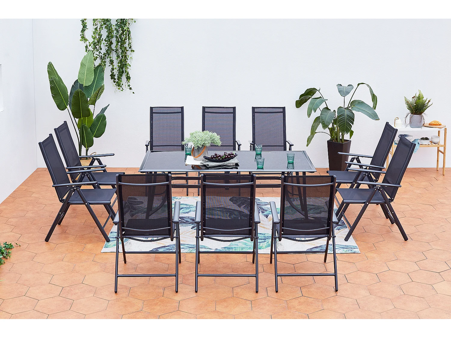 Tuinset voor 10 personen van zwart aluminium RIMINI