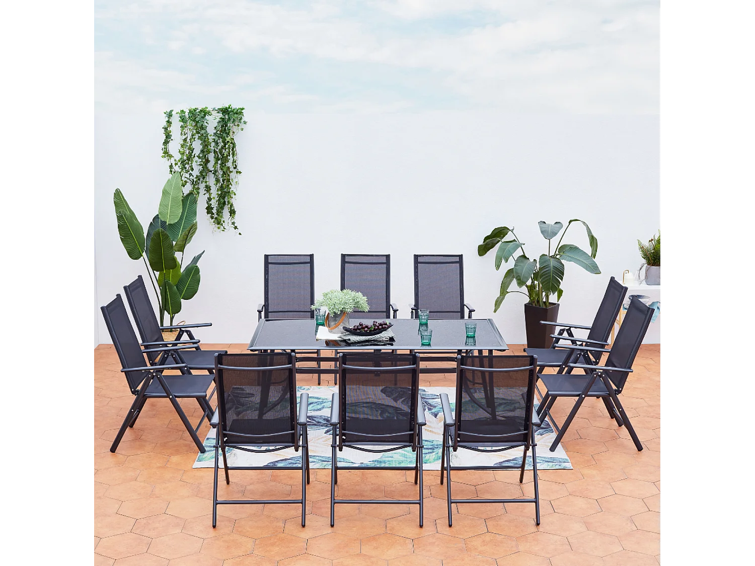 Table de jardin et 10 chaises en aluminium RIMINI