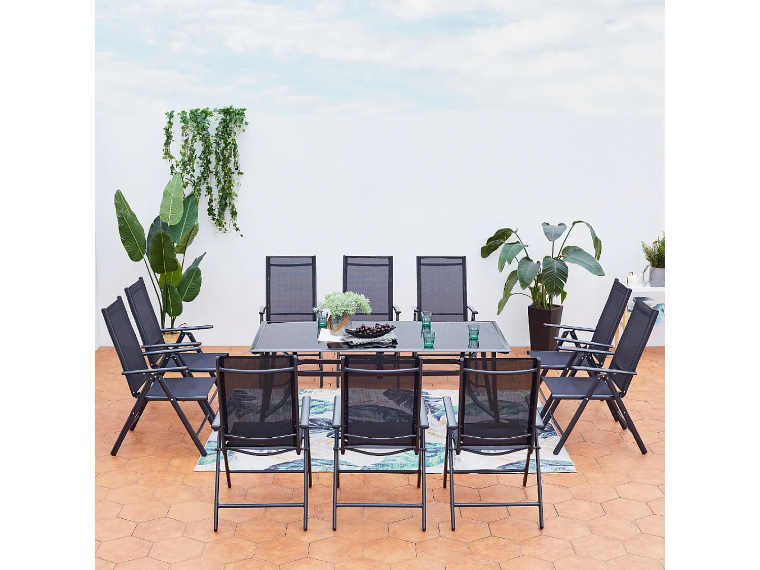 Tuinset voor 10 personen van zwart aluminium RIMINI