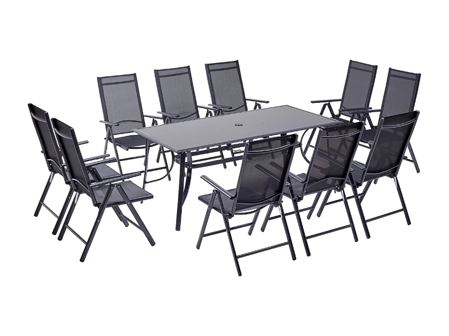 Tuinset voor 10 personen van zwart aluminium RIMINI