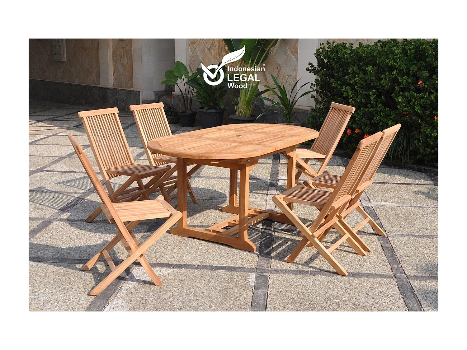 Tuinset 6-zits van massief teakhout KAJANG