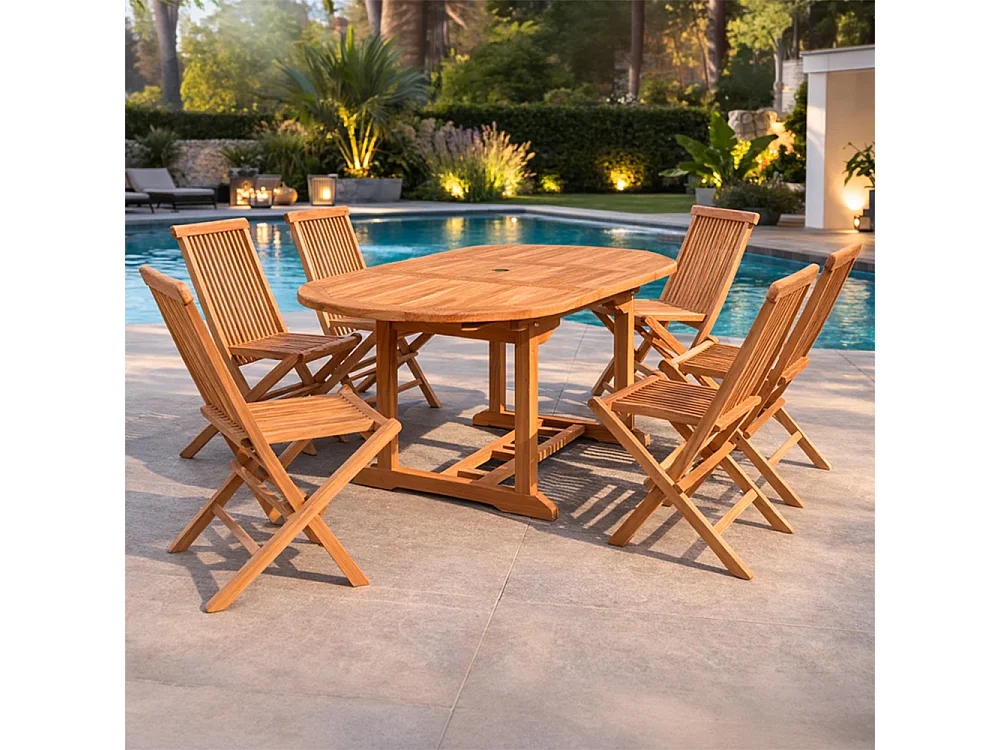 Tuinset 6-zits van massief teakhout KAJANG