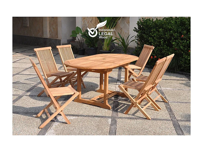 Tuinset 6-zits van massief teakhout KAJANG