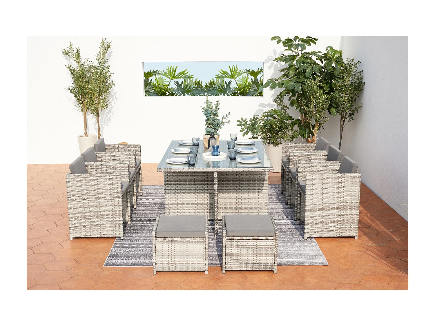 10-Sitzer Gartenmöbelset aus grauem Rattan MIAMI - Zeitgenössischer Stil