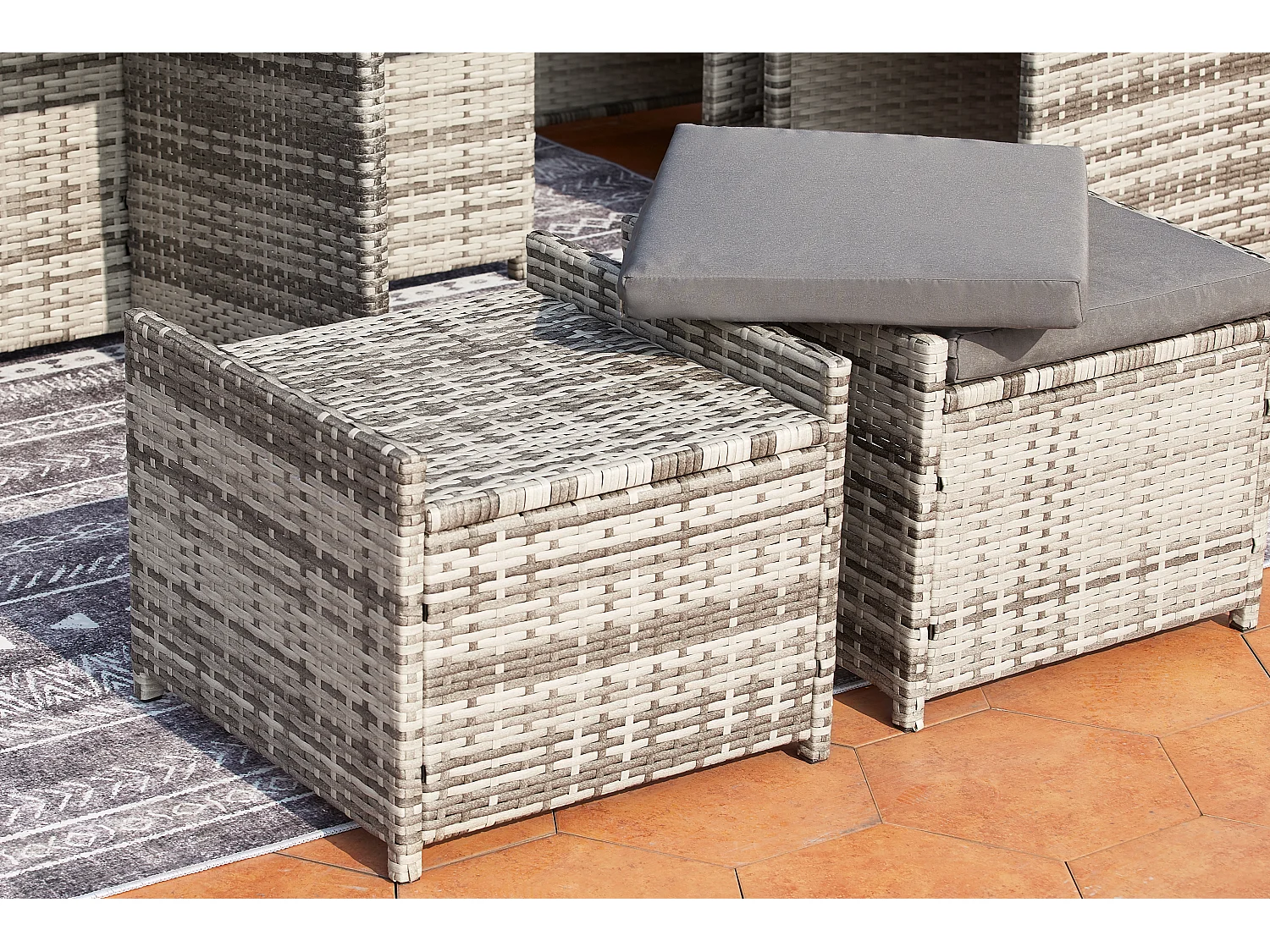 10-Sitzer Gartenmöbelset aus grauem Rattan MIAMI - Zeitgenössischer Stil