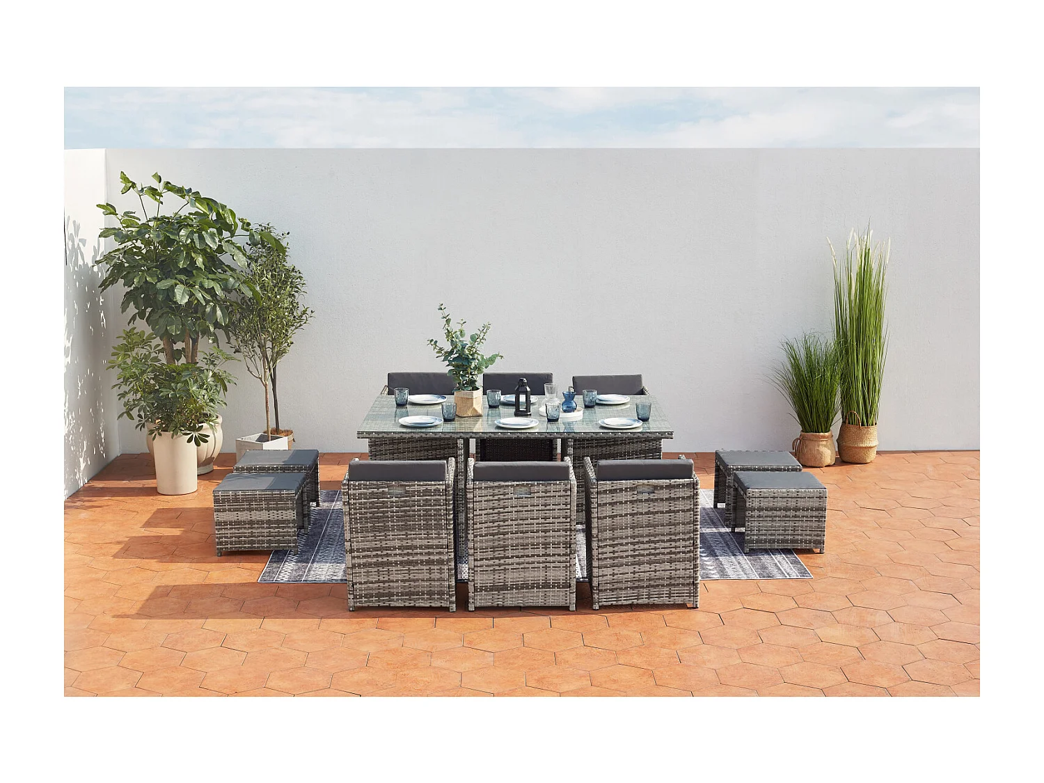 10-Sitzer Gartenmöbelset aus grauem Rattan MIAMI - Zeitgenössischer Stil