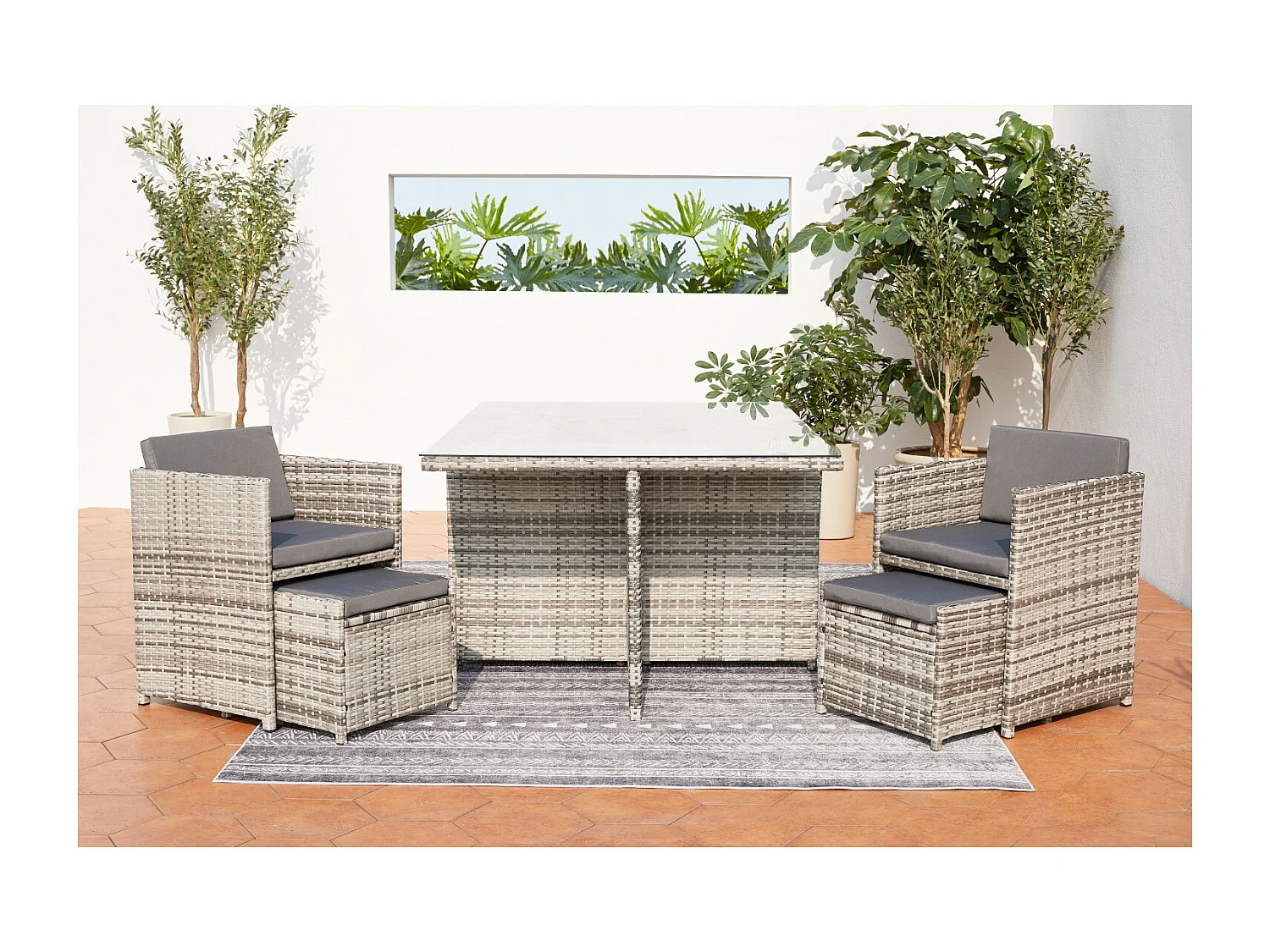 10-Sitzer Gartenmöbelset aus grauem Rattan MIAMI - Zeitgenössischer Stil